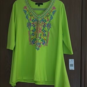 Calessa Bright Lime Embroidered Women's Top.  Perfect for St. Patrick’s Day.